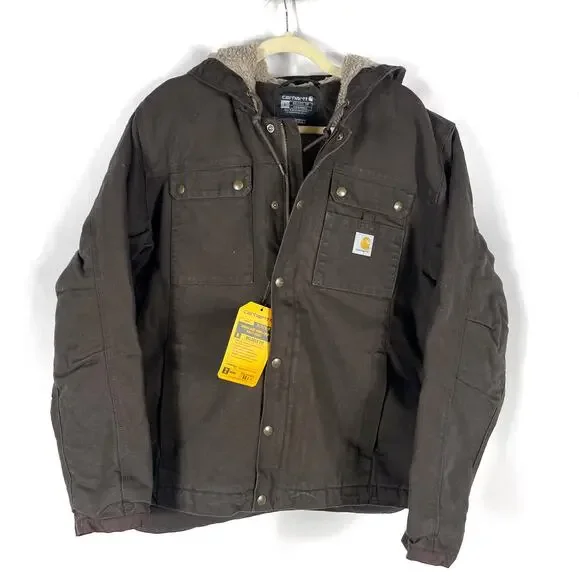 SOLD-Carhartt Washed Duck Sherpa Lined Utility Jacket Brown Coat Relaxed Sz L - Picture 2 of 11